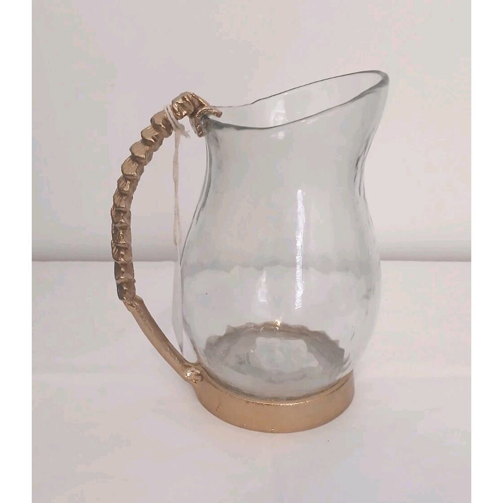 Unbranded Holiday Glass and Metal Pitcher with Gold Christmas Tree Handle
